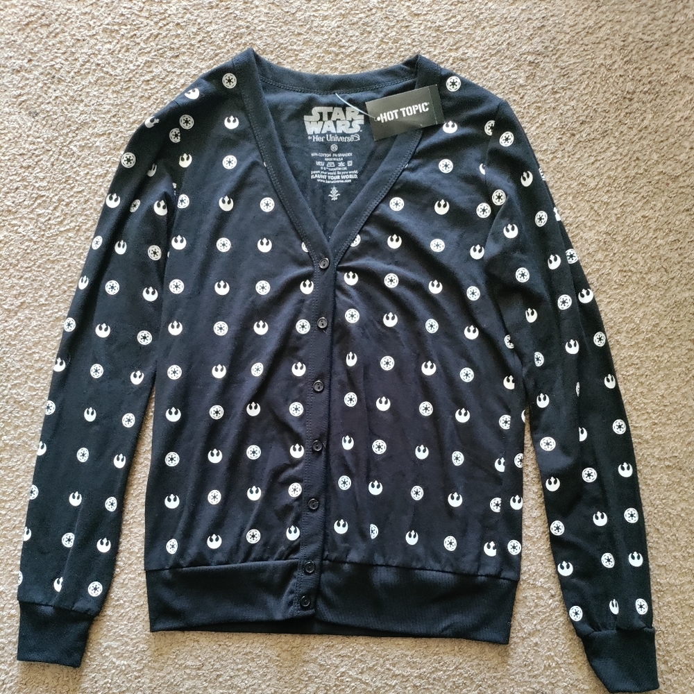 Her Universe Star Wars Rebel Imperial Symbols Black Long Sleeve Cardigan